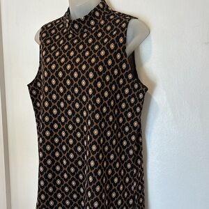 Trina Turk Sleeveless Black and Brown Patterned Women's Top Large